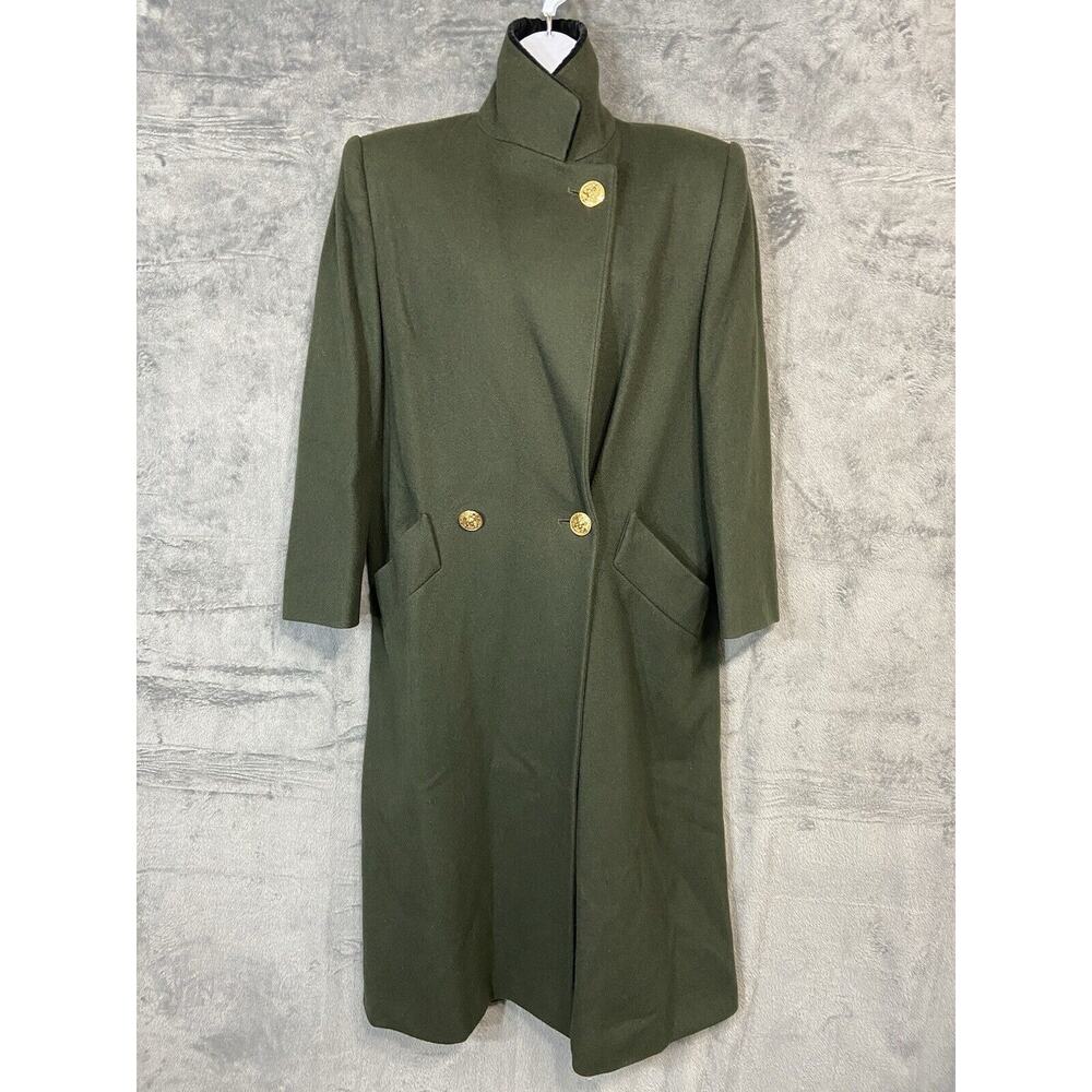 Vintage Bill Blass Signature Size 4 Green Heavy Coat Velvet Collar Gold Buttons